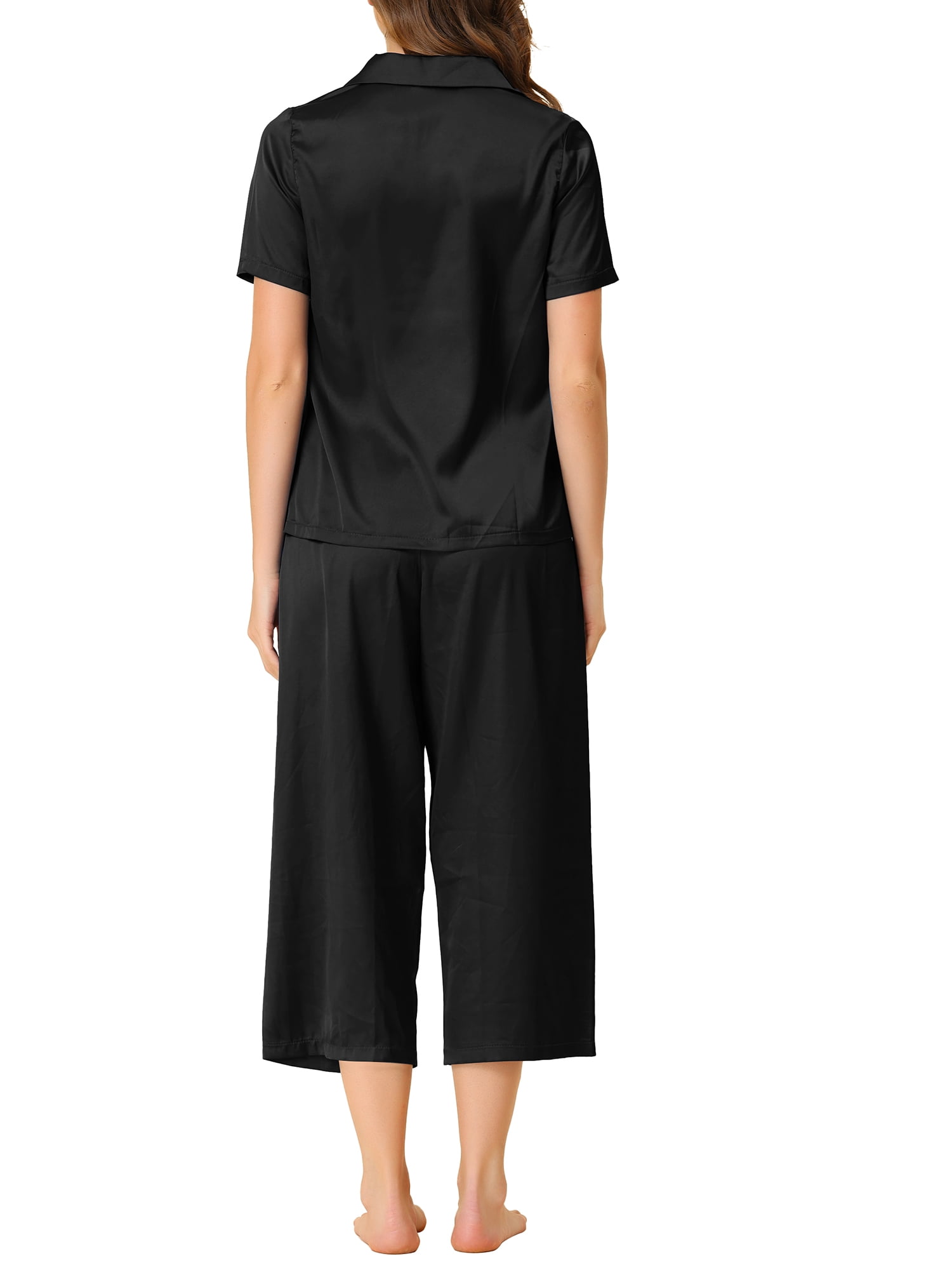 Unique Bargains Women's Loungewear Tops and Capri Pants Satin Pajama Sleepwear Sets