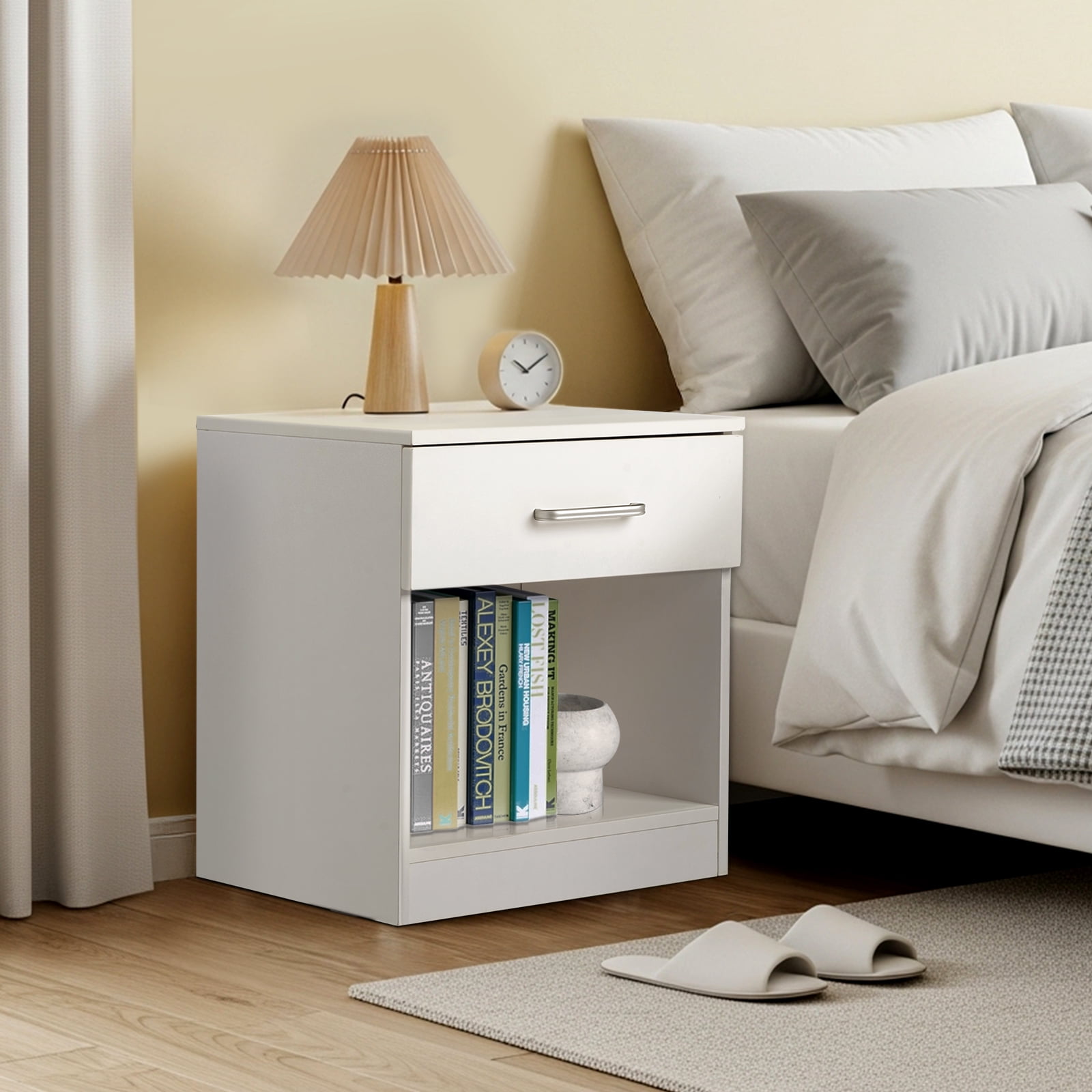 Zimtown White Set Of 2 Wood Elegant Night Stand W/1 Drawer Storage Beside End Table
