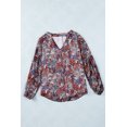 thumbnail image 3 of ABPHQTO Top de manga larga abullonada con cuello en V y estampado floral rojo para mujer, 3 of 5