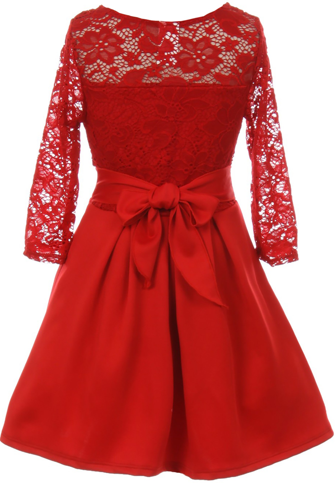 Little Girls Elegant Floral Lace Illusion Top Pearl Necklace Holiday Flower Girl Dress Red 4 (2J1K0S4) - image 3 of 4