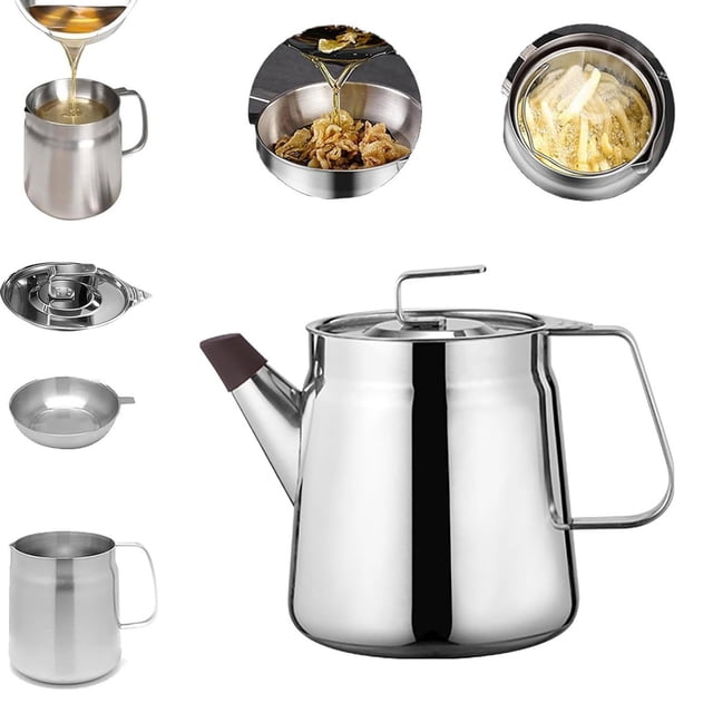Oleegame 1 Pce Acier Inoxydable Grande Capacité Friteuse à Huile Combo Filtre à Huile Pot T Acier Inoxydable 304 Grande Capacité Réservoir de Filtre à Huile Polyvalent