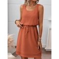 thumbnail image 4 of Women'S Waffle Knit Belted Tank High Waisted Dresses Square Neck Sleeveless Summer Short Dress Caramel Color S, 4 of 9