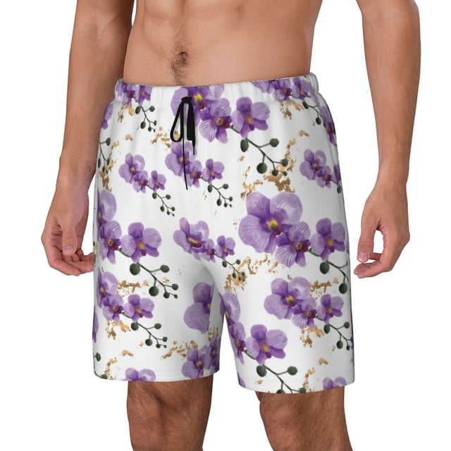 Balery Orchids Flowers Bañador para hombre, shorts de playa de secado rápido con entrepierna y forro de compresión-Large