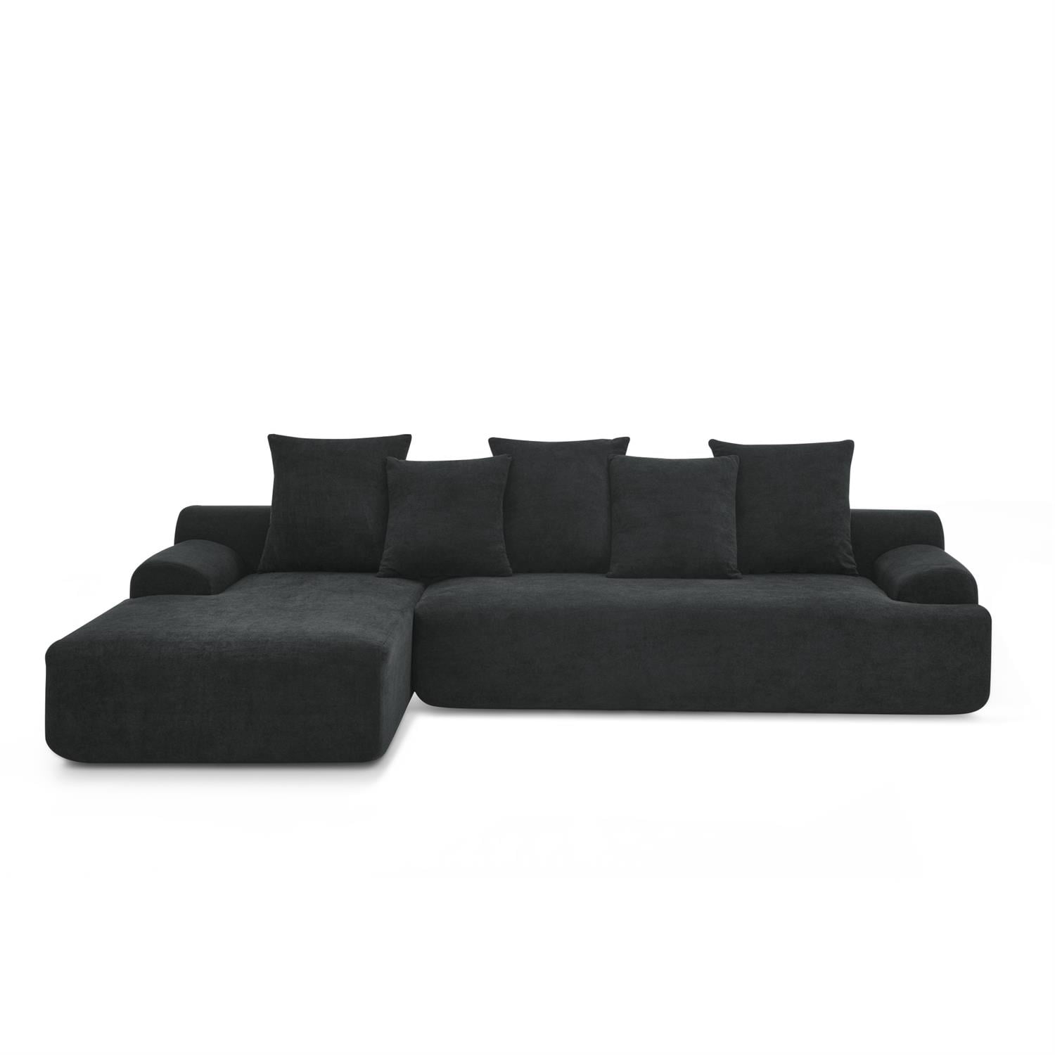 Demi Bonn 110"x67" Velvet L-Shape Sectional Sofa, Modern Upholstered Modular Couch for Living Room/Bedroom Furniture, Black