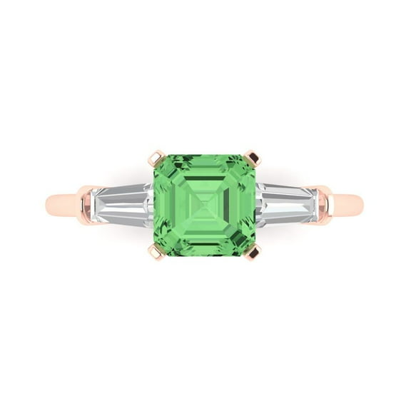 Clara Pucci 14K Rose Gold 1.62ct Green Three-Stone Ring for Women