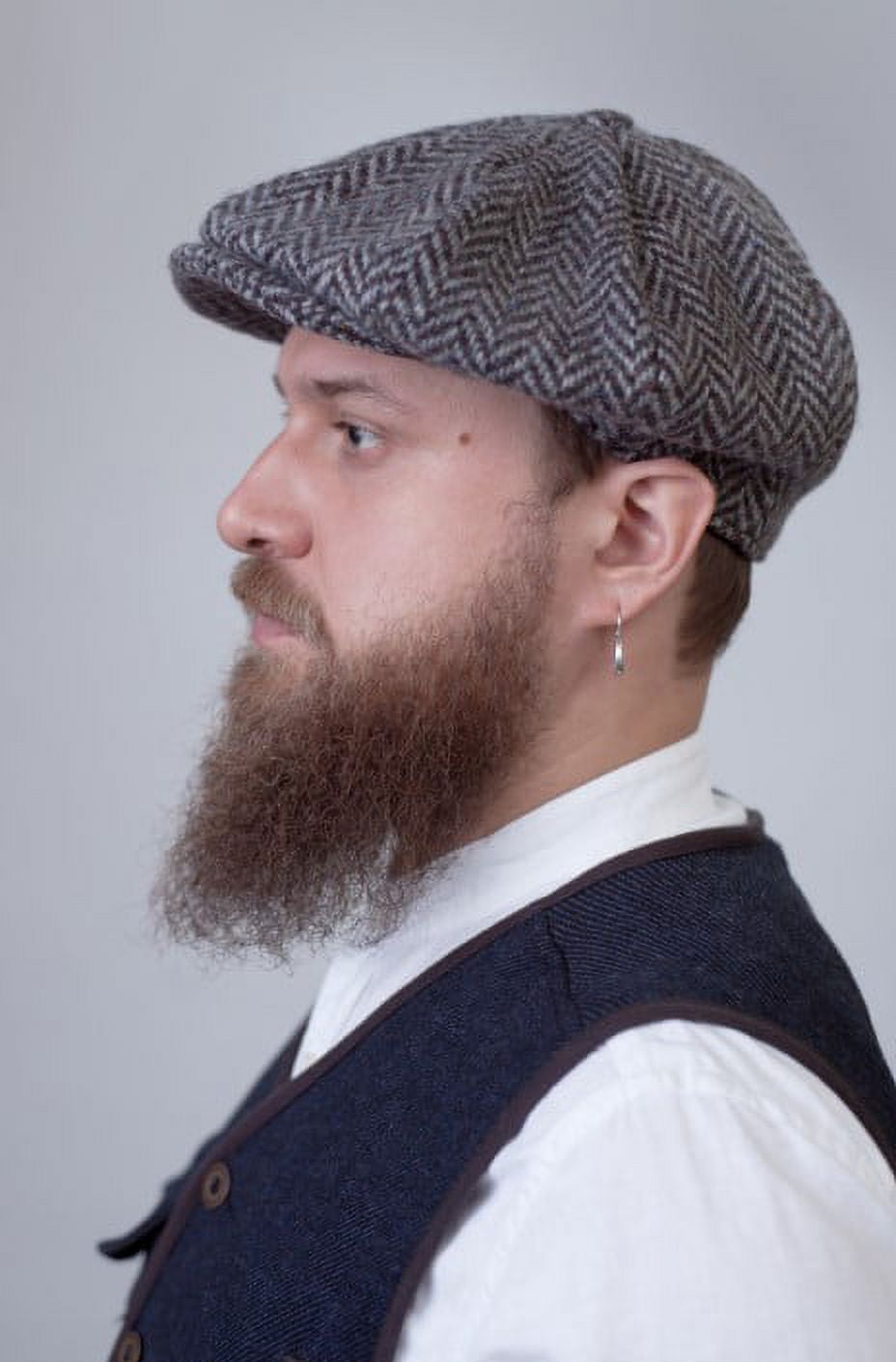 Hanna Hats Irish Newsboy Cap Donegal Tweed 8 Piece 100% Wool Hat for Men Made in Ireland | Granite Gray Herringbone