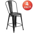 thumbnail image 4 of Commercial Grade 4 Pack 24" High Distressed Black Metal Indoor-Outdoor Counter Height Stool with Back, 4 of 9