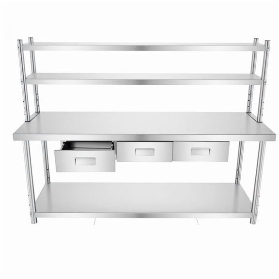 Heavy-Duty Stainless Steel Prep Table with Overshelves & Paper Towel Holder, 72" X 24" Heavy-Duty Workbench, Metal Table Prep Table for Outdoor Catering & Warehouse