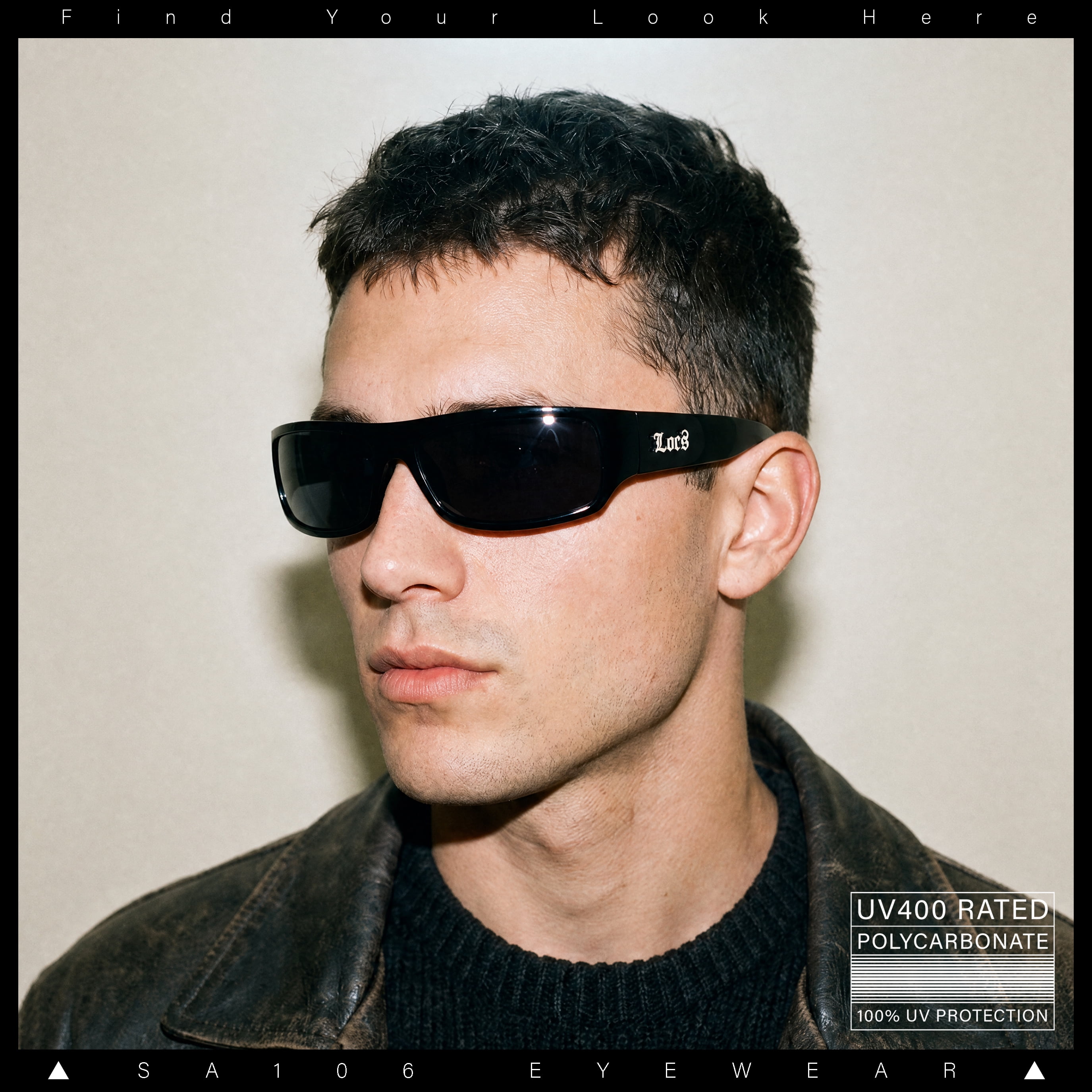 Locs Men's Narrow Rectangle Gangster Shades Sunglasses, Dark Black