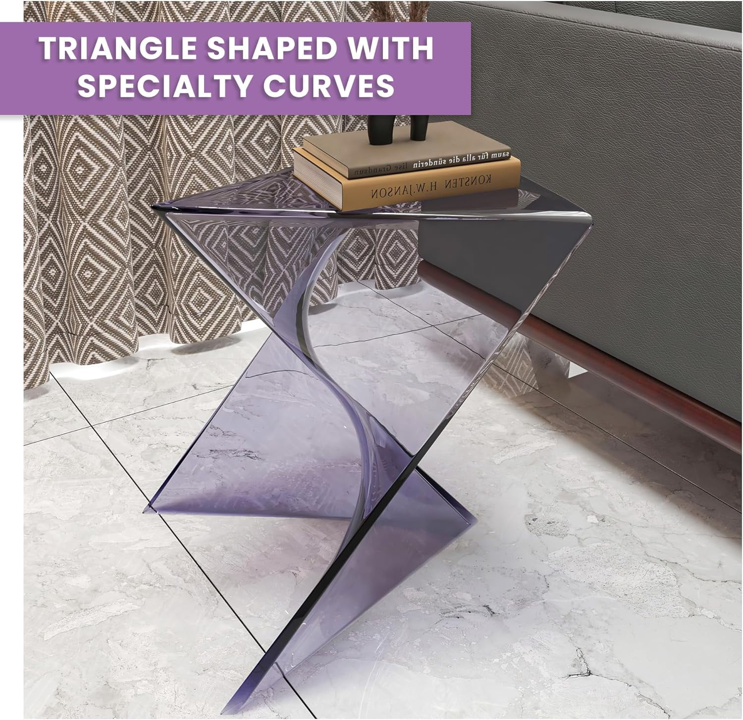 LeisureMod 15.75" Triangular Side Table, Stackable Plastic Accent End Table for Indoor & Outdoor Use, Weather-Resistant Modern Patio & Living Room Table, Set of 2, Clear