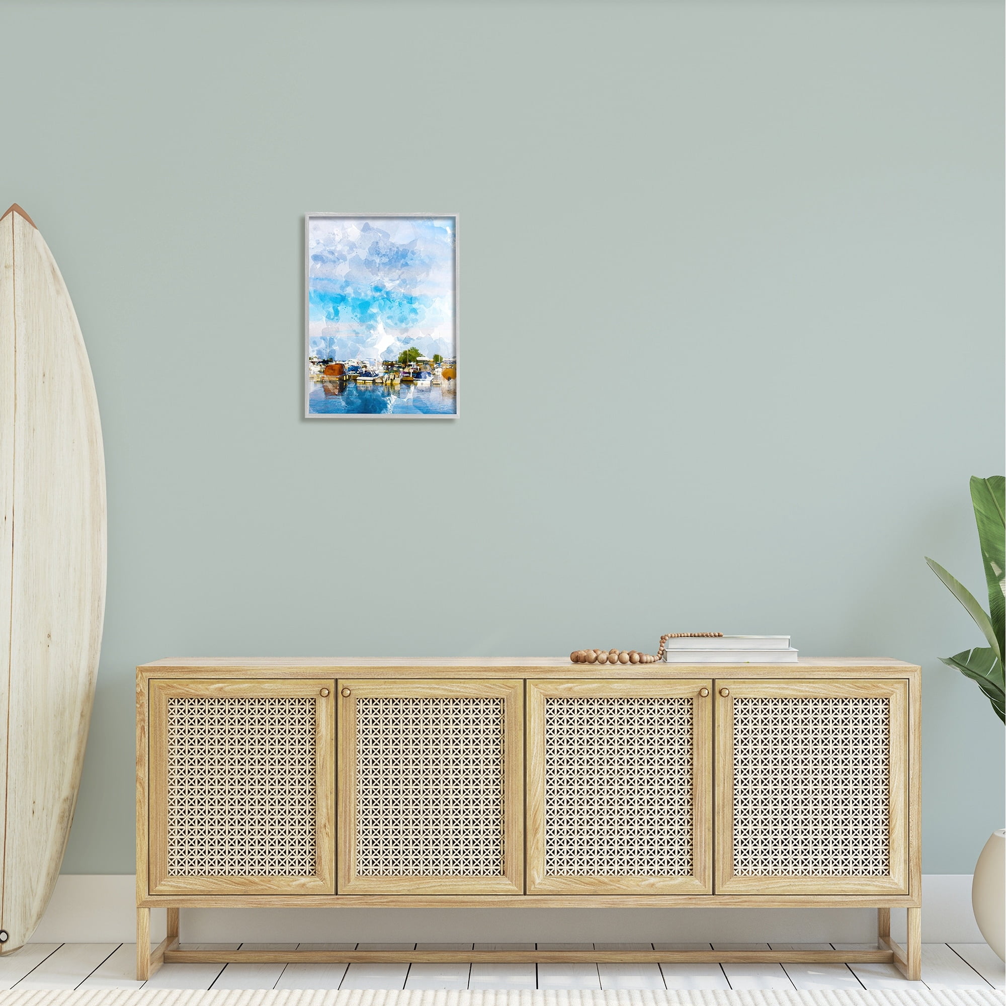 Stupell Industries Summer Boats Docked Port Harbor Cloudy Blue Sky Framed Wall Art, 16 x 20, Design by Chamira Young