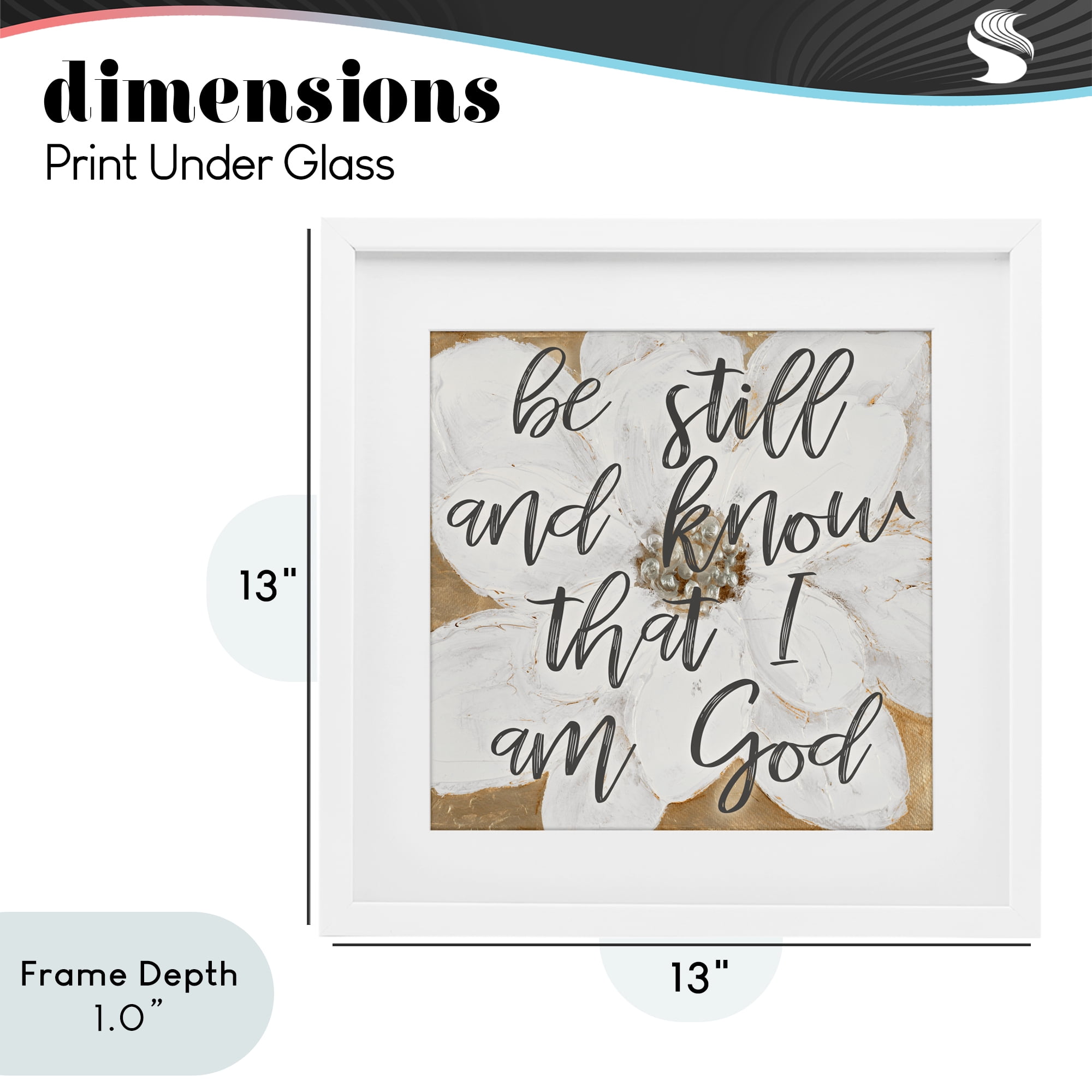 Stupell Industries Be Still Script with Flower White Framed Print Under Glass, design by Lanie Loreth