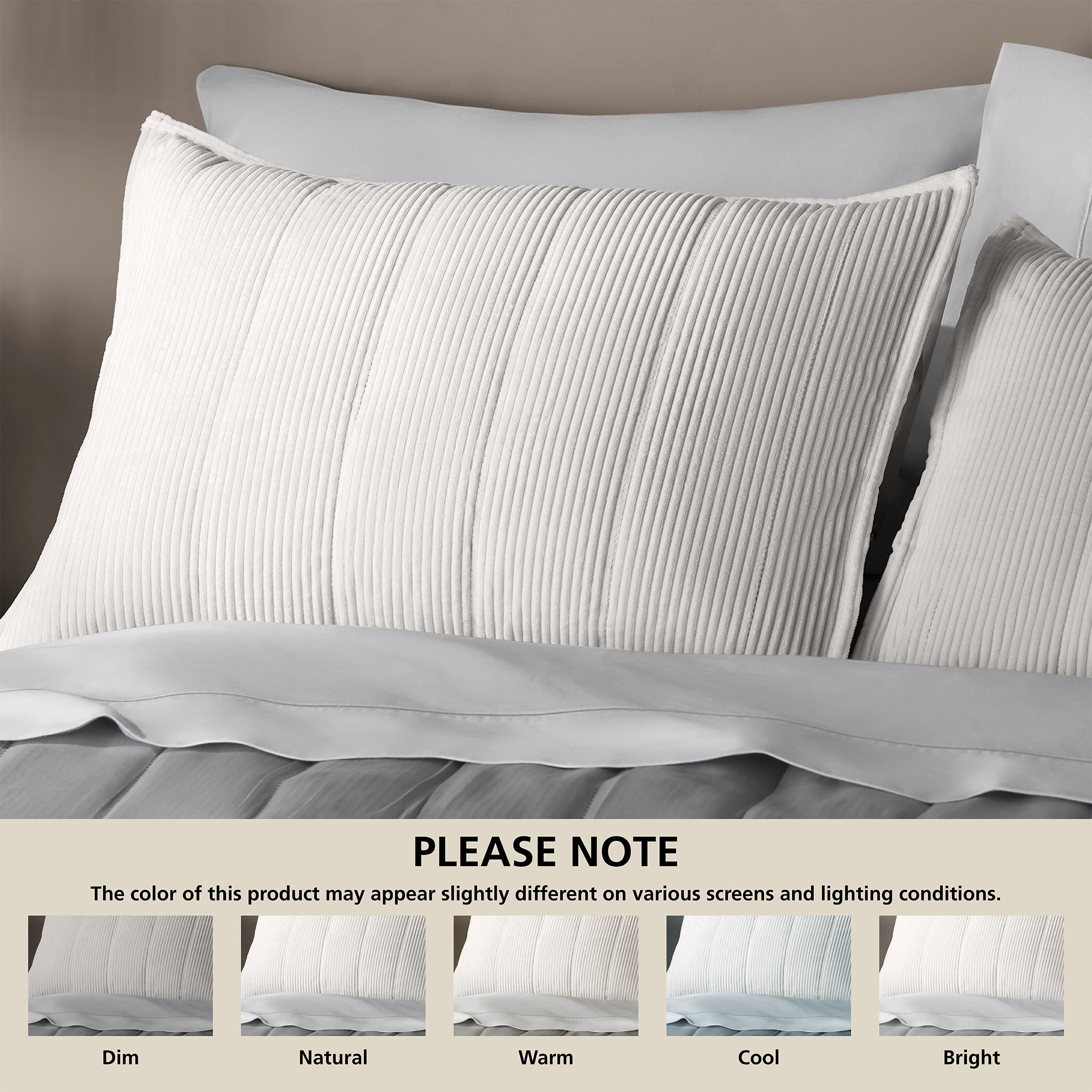 Mainstays Corduroy Pillow Sham, Standard, White, 1 Pack
