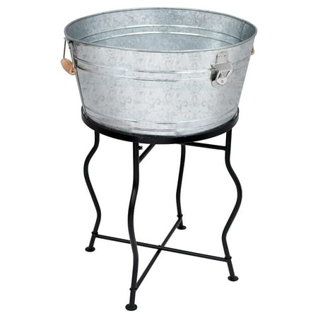 

Jiowenm Galvanized Beverage Tub with Stand - - Party Drink Holder - Wooden Handles - Outdoor or Indoor Use - Standing