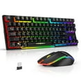 thumbnail image 1 of CHUANK Wireless Keyboard and Mouse  87 Keys Mechanical Feel Keyboard Mice Combo  Anti-Ghosting Ergonomic Rechargeable W/ 2.4G Wireless Receiver  RGB LED Backlight for Windows Computer PC, 1 of 9