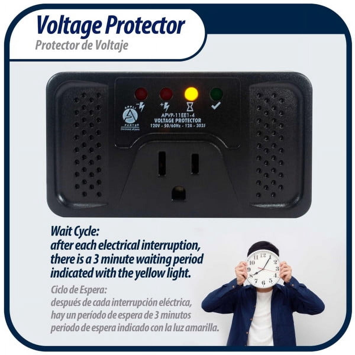 Appli Parts APVP-11EE1-4 120 V Voltage Surge Protector for Refrigerators with Electronic Boards, 50/60 Hz, 12 A, 303 joules, regulator with time delay works with all electronic appliance brands