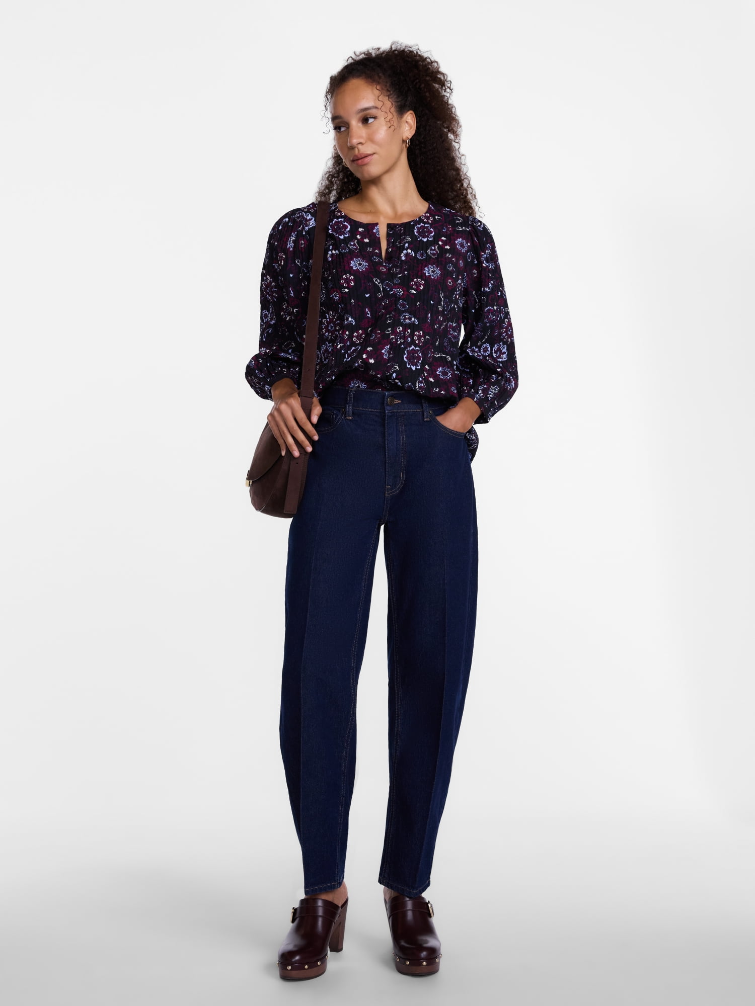 Scenario Women's and Women's Plus Blouse with 3/4-Length Puff Sleeves, Sizes XS-4X