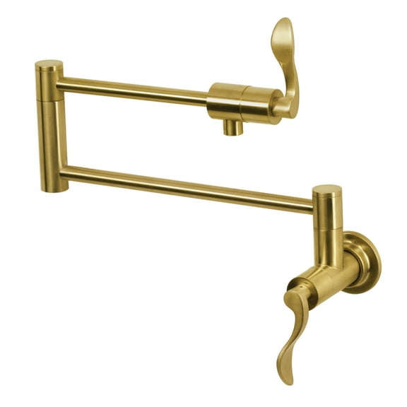 Kingston Brass KS4107DFL NuWave Two-Handle 1-Hole Wall Mount Pot Filler Faucet in Brushed Brass