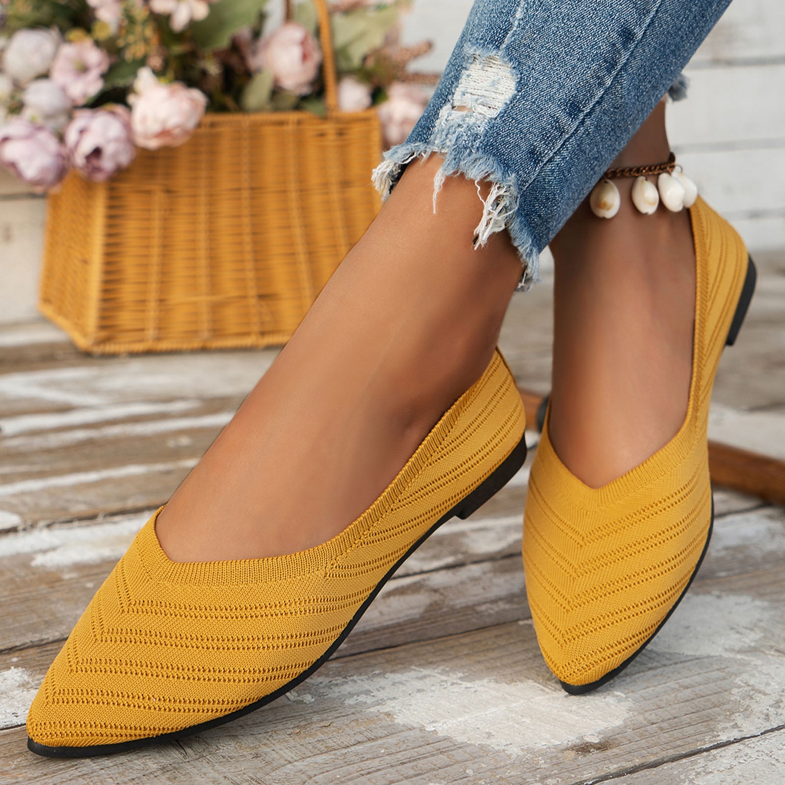 Women’s Ballet Flat Flats Shoes Comfortable Mesh Pointed Toe Slip On Dress Shoes