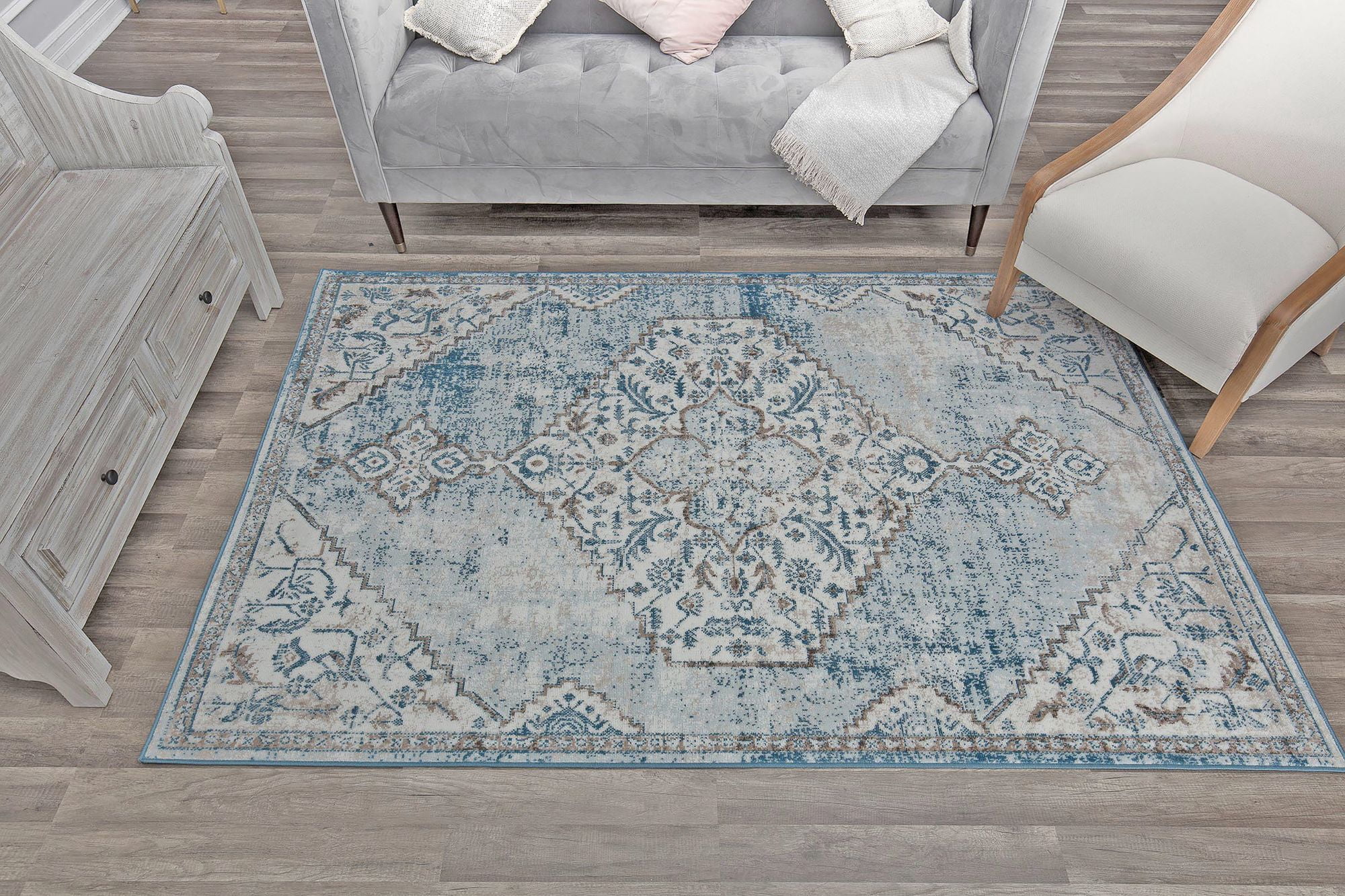 Freida FY65A Powder Blue Vintage Farmhouse Blue Area Rug, 2'6"x8'