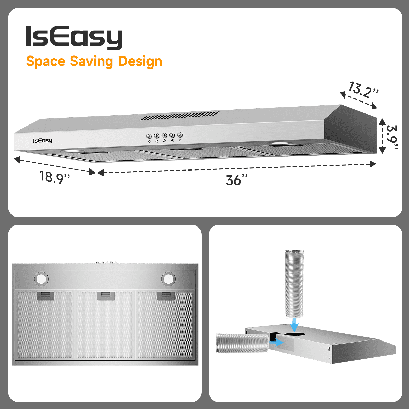 36 Inch Under Cabinet Range Hood in Stainless Steel