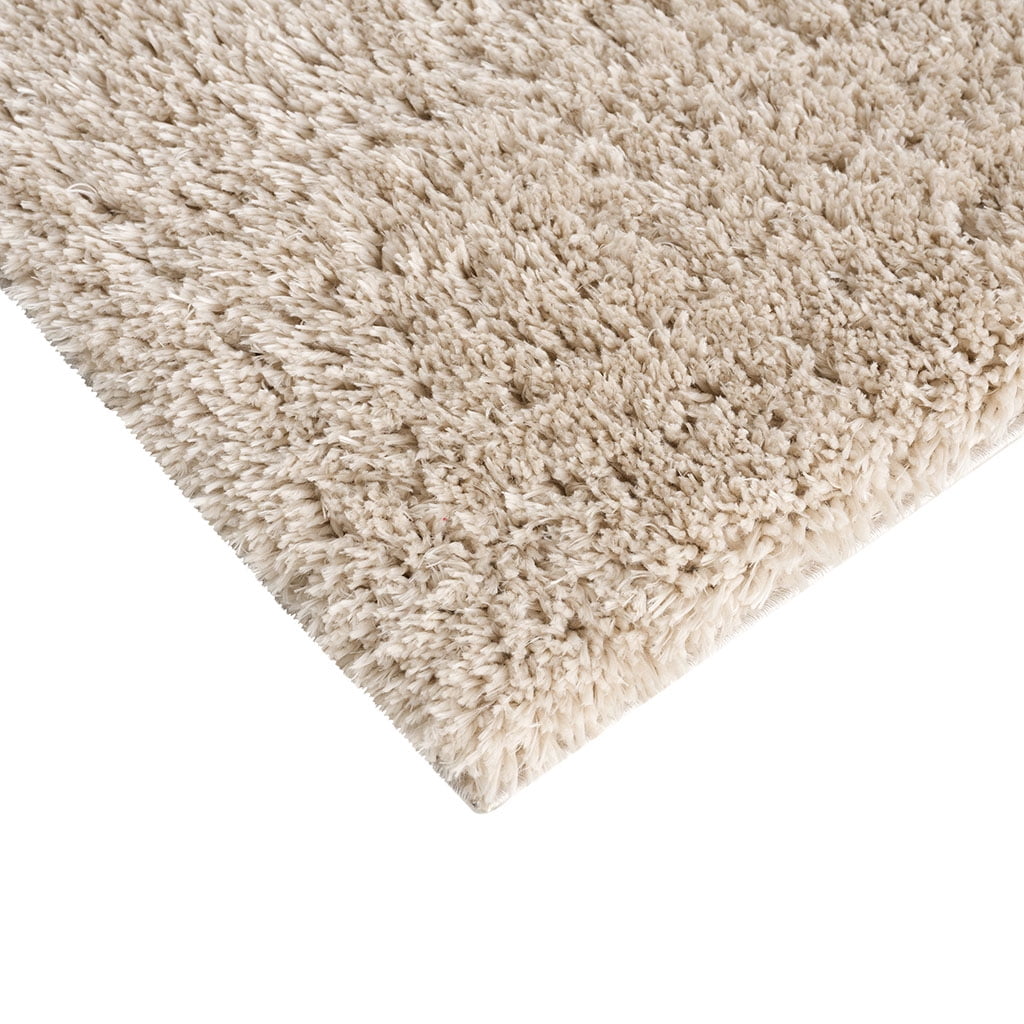 Super Soft Polyester Shag Area Rug 6x9ft Solid Cream High Pile Modern Rug Non-Slip Latex Backing Easy Clean for High-Traffic Living Room