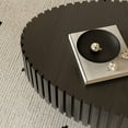 thumbnail image 5 of 43.3" Oval Coffee Table with Handcrafted Relief, Sturdy Pedestal Wooden Olive-Shaped Tea Table, Circle Fluted Drum Coffee Table for Apartment Living Room, Black, 5 of 6