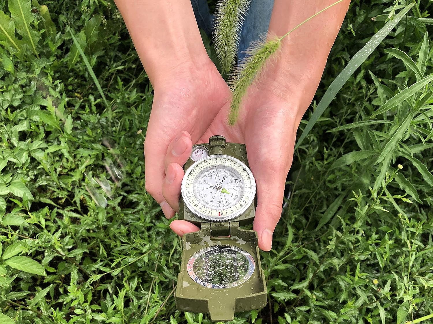 Military Compass, Lensatic Sighting, Waterproof and Shakeproof with Map Measurer Distance Calculator, Pouch