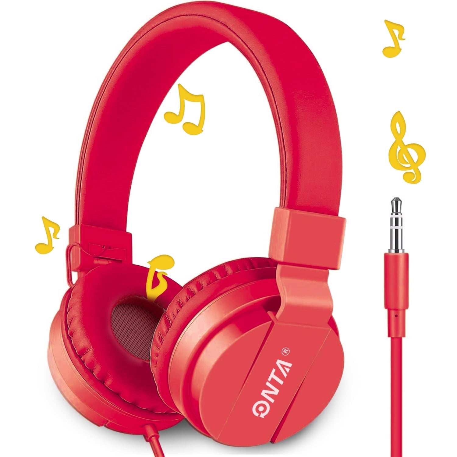 ONTA Kids Headphones for Boys Girls, Foldable Adjustable Stereo Wired over Ear Headphones for Kids, Toddler Earphones School Teen for School Computer Laptop Game(red)