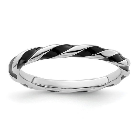 Sterling Silver Twisted Black Enameled Ring