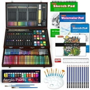Angle View: 186 Piece Deluxe Art Set, Shuttle Art Art Supplies in Wooden Case, Painting Drawing Art Kit with Acrylic Paint Pencils Oil Pastels Watercolor Cakes Coloring Book Watercolor Sketch Pad for Ki