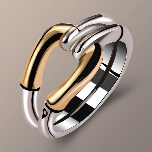 Geometric Bone Bamboo Two-Tone Ring: Creative Ins Style, Gold-Plated Alloy, European and American Design, Womens Wave Ring
