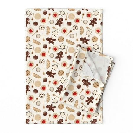 

Printed Tea Towel Linen Cotton Canvas - Christmas Cookies Treats Baking Gingerbread Kitchen Holiday Festive Holidays Seasonal Print Decorative Kitchen Towel by Spoonflower