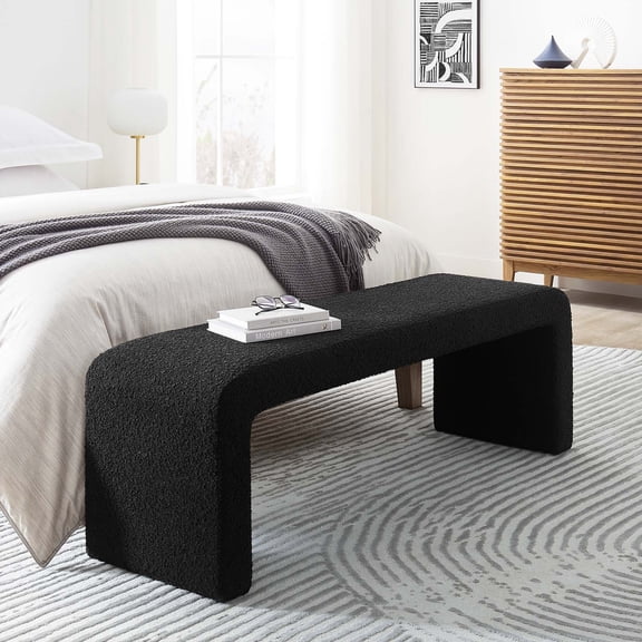 Modway Simba 60" Boucle Fabric Upholstered Waterfall Long Bench in Black