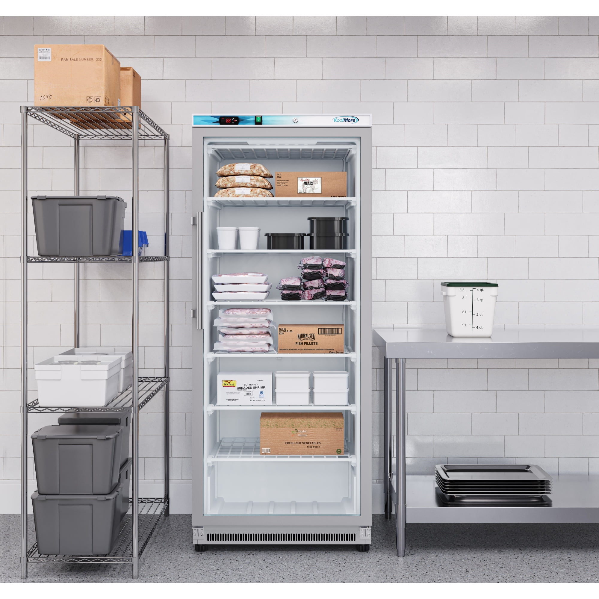 21 Cu. Ft. Commercial  Freezer with Glass Door in White - Manual Defrost (KM-FMD20WGD)