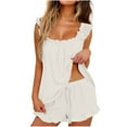 thumbnail image 2 of Sakmal Women Shorts Sets Wide Leg High Waisted 2 Piece Outfits Solid Stretchy White Ladies Shorts with Pockets, 2 of 7