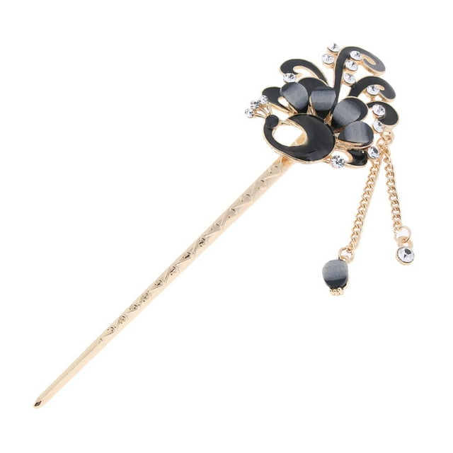 Horquillas para El Cabello con de de Cristal Chino Retro para Mujer, Pinza para El Cabello - 2-Negro Yinane Cabello chino para damas