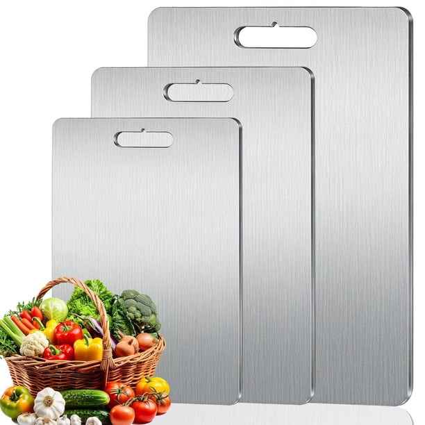 3 Piezas Tabla Para Picar Acero Inoxidable, Tablas Para Picar Cocina, Titanium Cutting Board, Tabla Para Cortar Con 3 Tallas, Para Diferentes Materiales Alimenticios