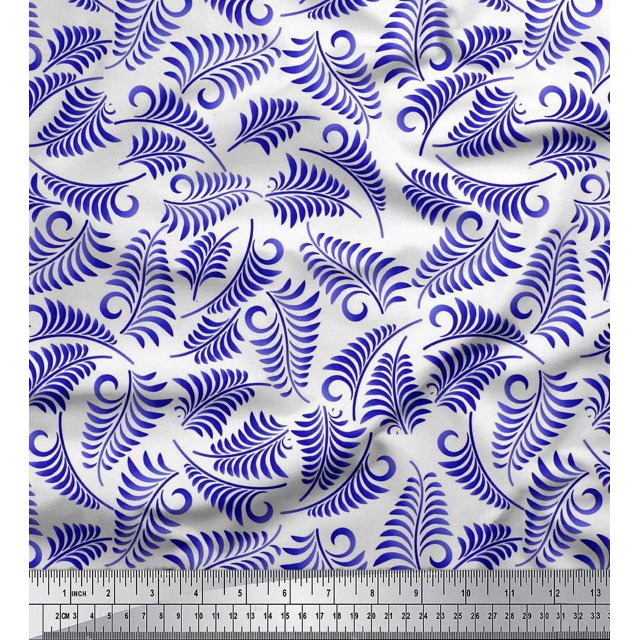 Soimoi Silk Fabric Leaves Artistic Printed Craft Fabric by The Yard 42 Inch Wide