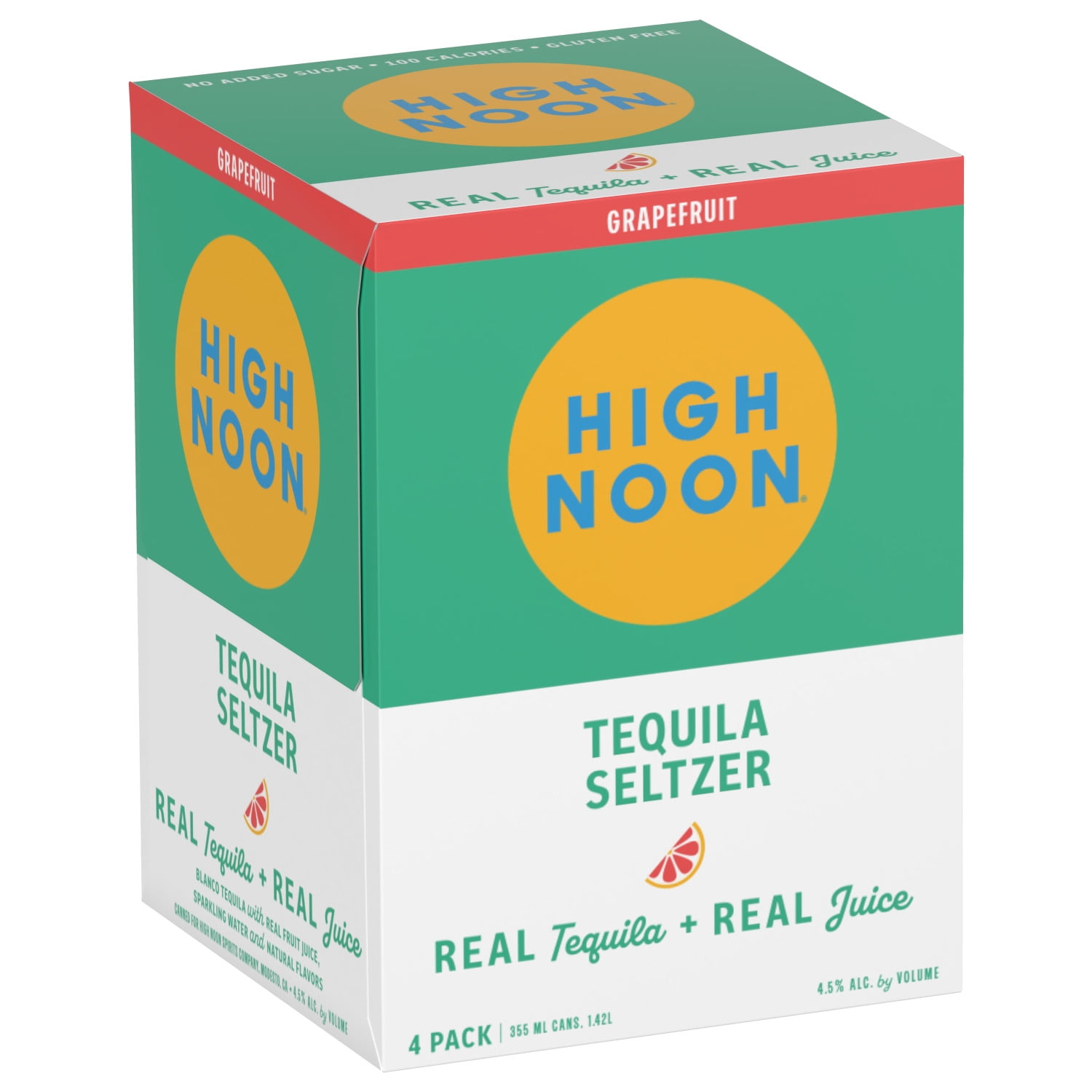 High Noon Grapefruit Tequila Hard Seltzer, 4 Pack, 12 fl oz Cans, 4.5% ABV