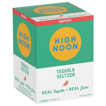 High Noon Grapefruit Tequila Hard Seltzer, 4 Pack, 12 fl oz Cans, 4.5% ABV
