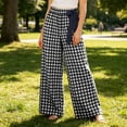 thumbnail image 6 of Women's High Waisted Plaid Wide Leg Pants Casual Elastic Waist Trousers With Pockets, 6 of 6
