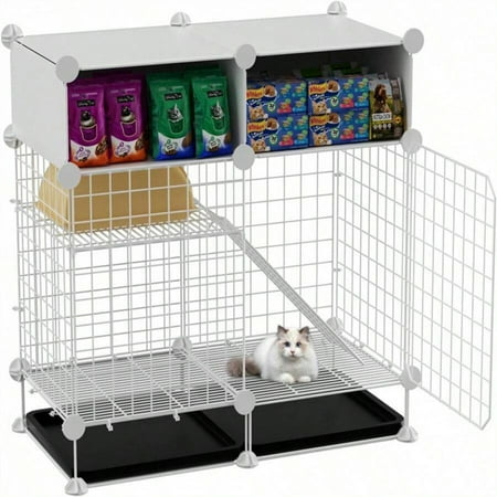 odorsTT Cat Cage Indoor DIY Cat Playpen Detachable Metal Wire Kennels Cat Cage Indoor Cat Enclosures DIY Cat Playpen Metal Kennel (2-Tier White)