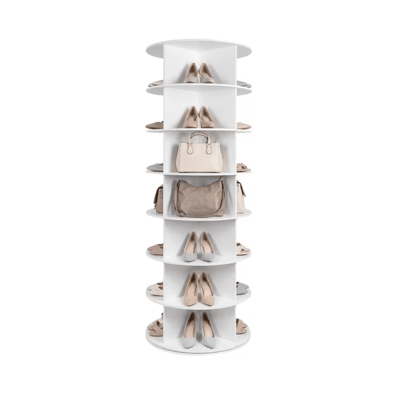 7-Tier Spinning Shoe Rack, 360° Rotating Shoe Organizer Tower, Vertical Carousel Storage for Shoes and Handbags