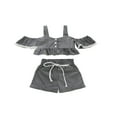 thumbnail image 1 of AMERTEER Baby Girls Summer Outfits Striped Off Shoulder Short Sleeve Ruffle Button Tops Drawstring Elastic Shorts Set, 1 of 6