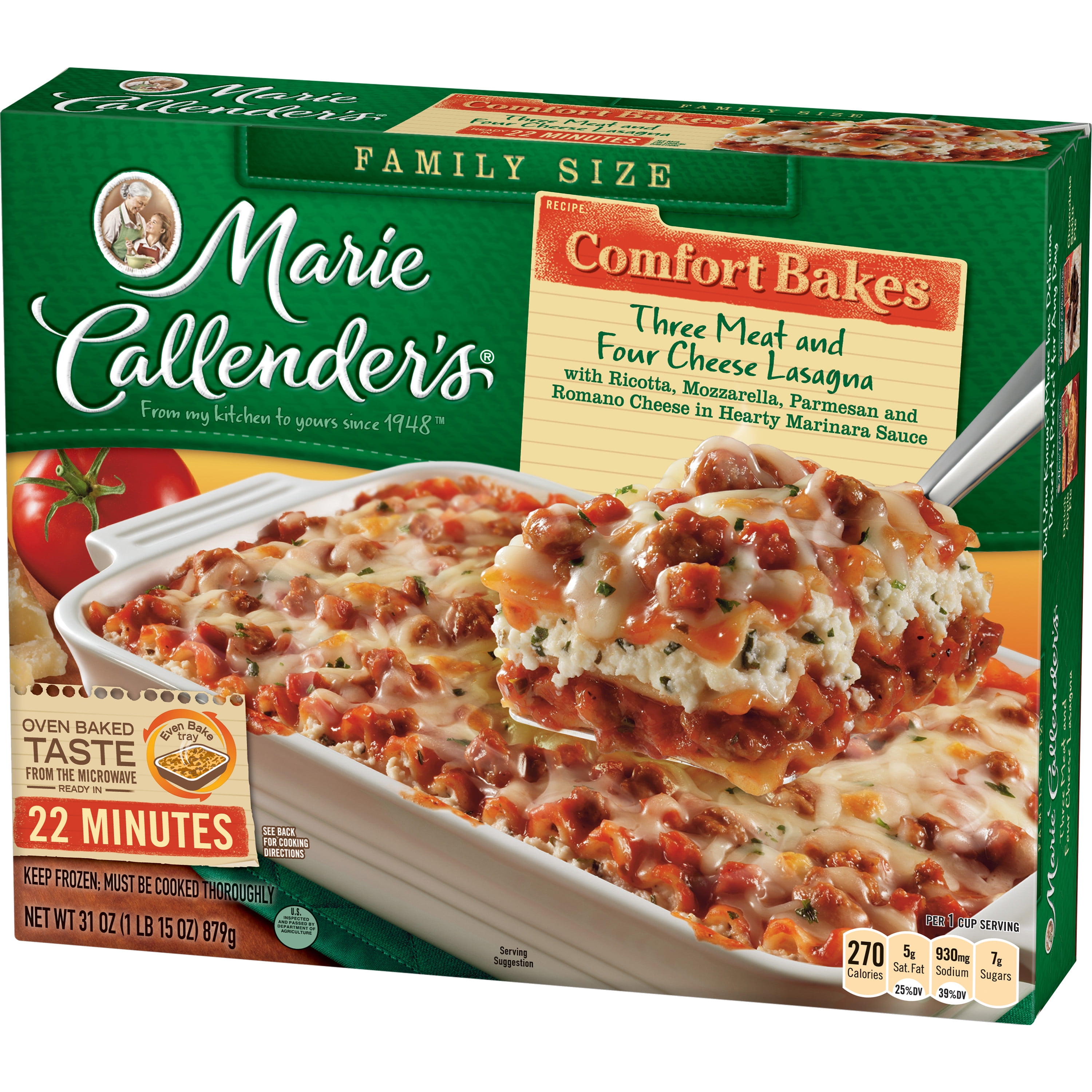 Marie Callender S Comfort Bakes Multi Serve Frozen Dinner Three Meat Four Cheese Lasagna 31 Ounce Walmart Com Walmart Com