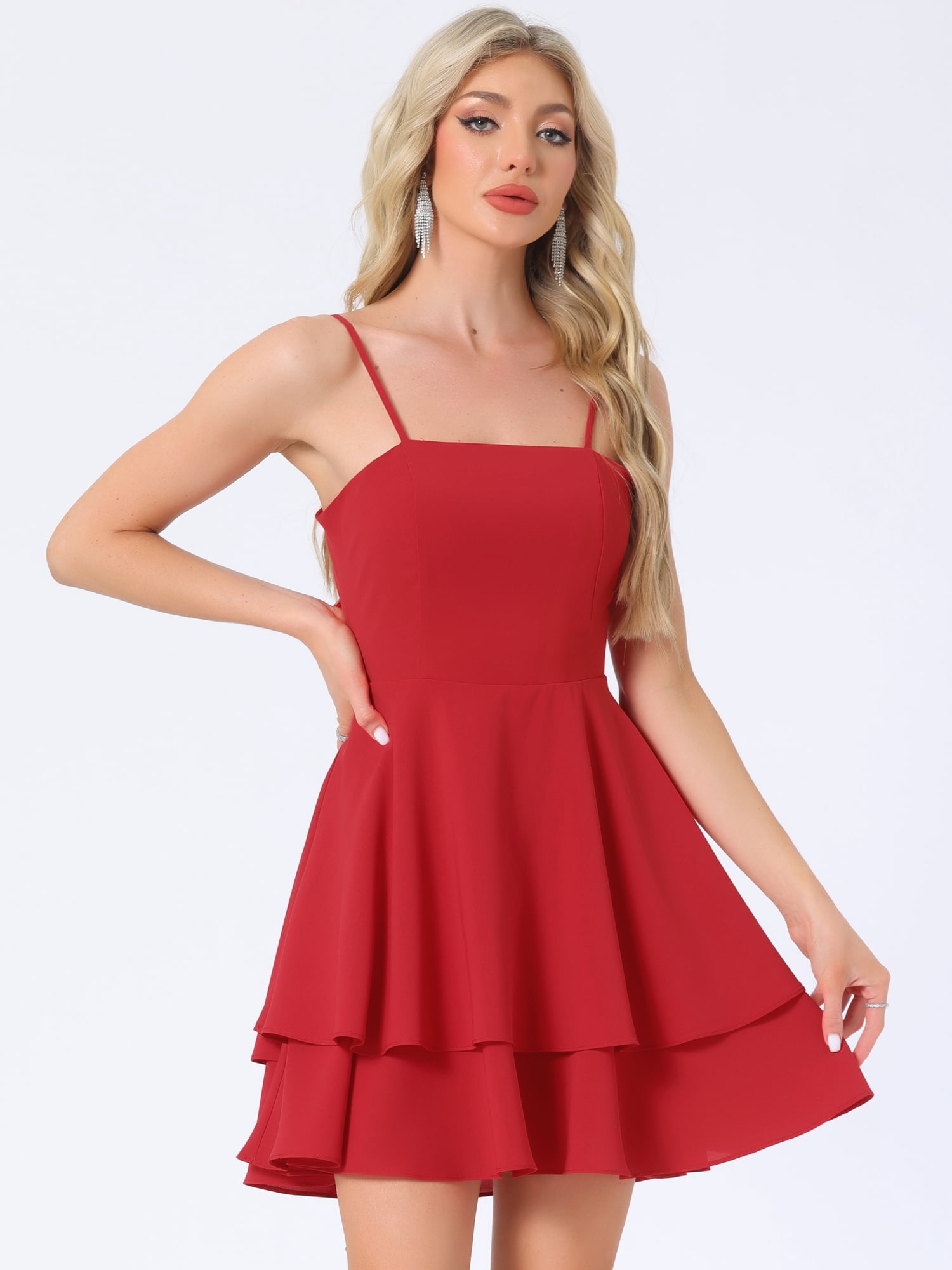 DARING DIVA Women's Backless Bow Tiered Ruffle A-Line Dress XL Red