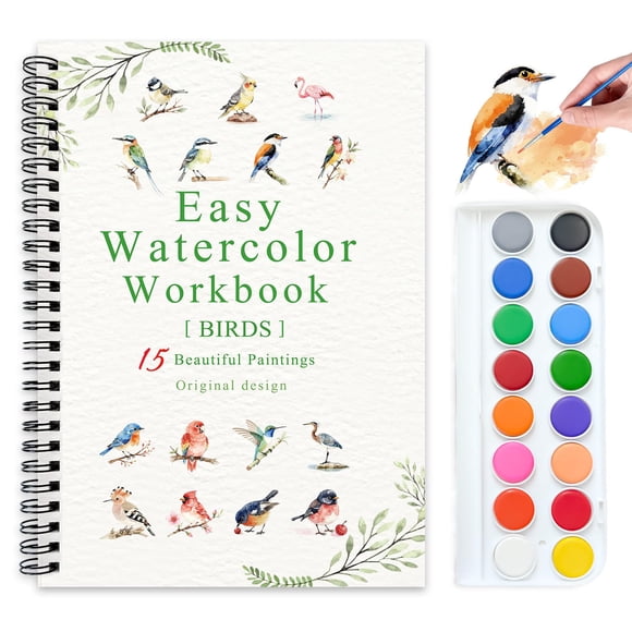Libro de trabajo de acuarela Terself, juego de pintura de 16 colores para adultos