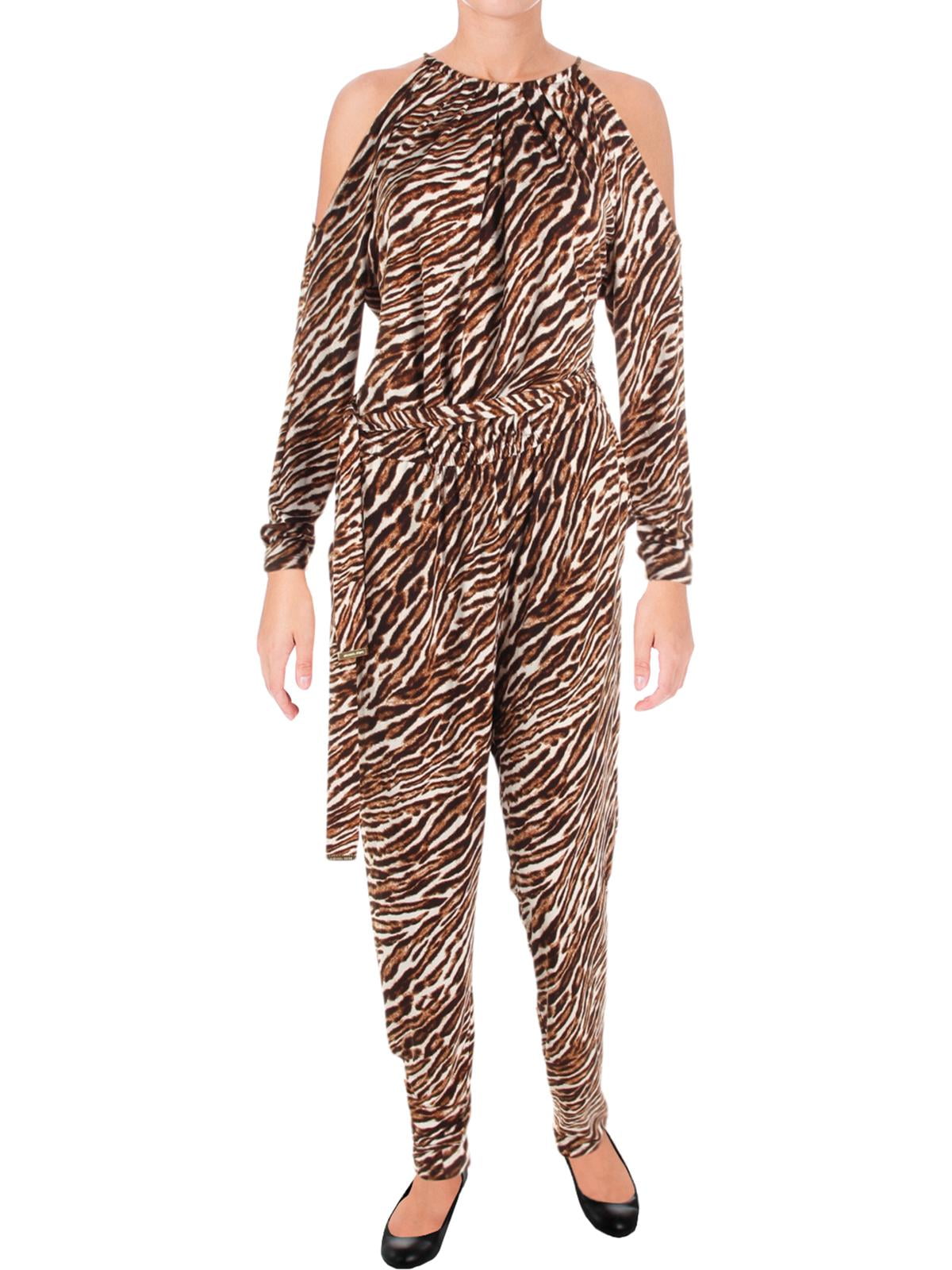 leopard print cold shoulder jumpsuit