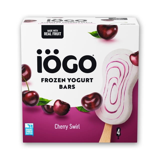 IÖGO Frozen Yogurt Bars, Cherry Swirl, Real Fruit & Dairy, 100 Calories Per Bar, 4 x 80 ml